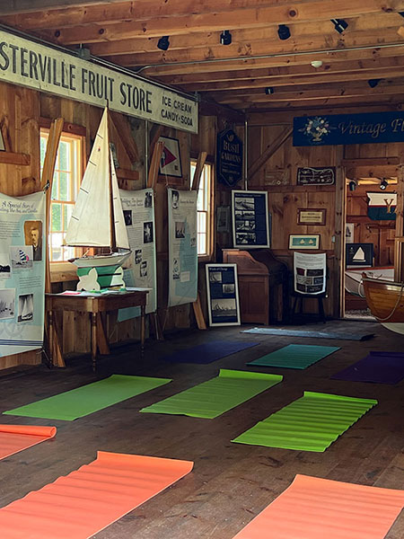 Barn Girl Yoga view of inside of barn at Osterville Historical Museum