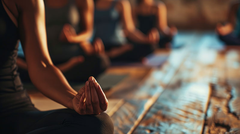 Yoga class in barn